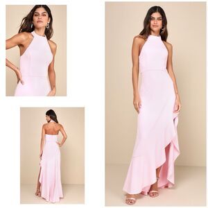 Lulus Majestic Perfection Dress Women's S Light Pink Maxi Ruffled Halter NWT